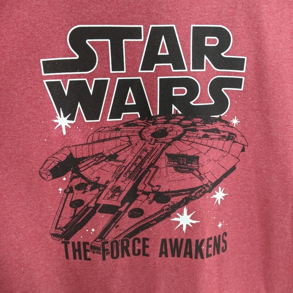 Star Wars Red T-Shirt Distressed Unisex XL The Force Awakens Millennium Falcon
